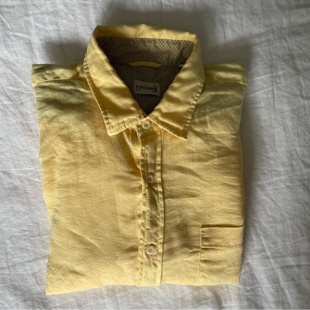 Knickers Hilton Head 100% Linen Yellow Summer Preppy Casual Button Up Shirt